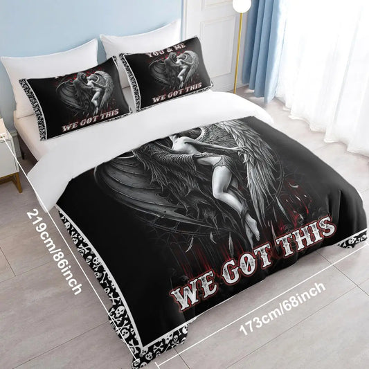 3pcs Soft and Comfortable Death and Angel Print Duvet Cover Set for bedroom and Guest Room - Includes 1 Duvet Cover and 2