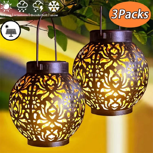 Solar Powered Hollow Ball Garden Light Waterproof Iron Metal Pendant Landscape Projection Hanging Decor for Outdoor Garden Decor