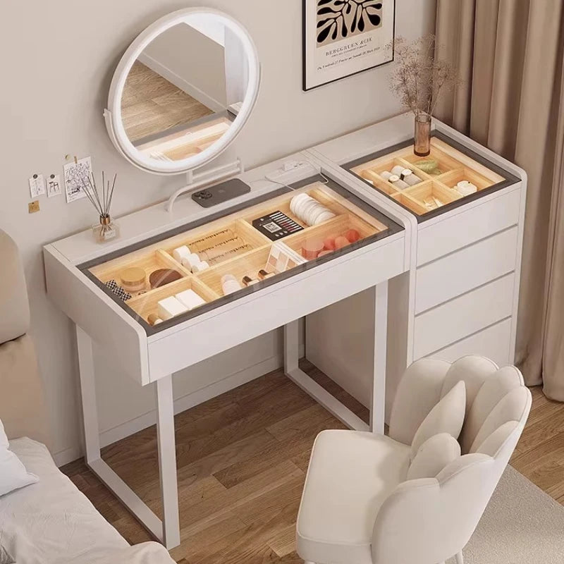 dressing table with light mirror vanity stool Drawer for clothes makeup toiletries vanity table Hairstyles bedroom furniture