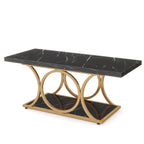 Tribesigns Rectangle Coffee Table, 47.24-inch Modern Coffee Tables for Living Room, 2-Tier Faux Marble Wood Coffee Table