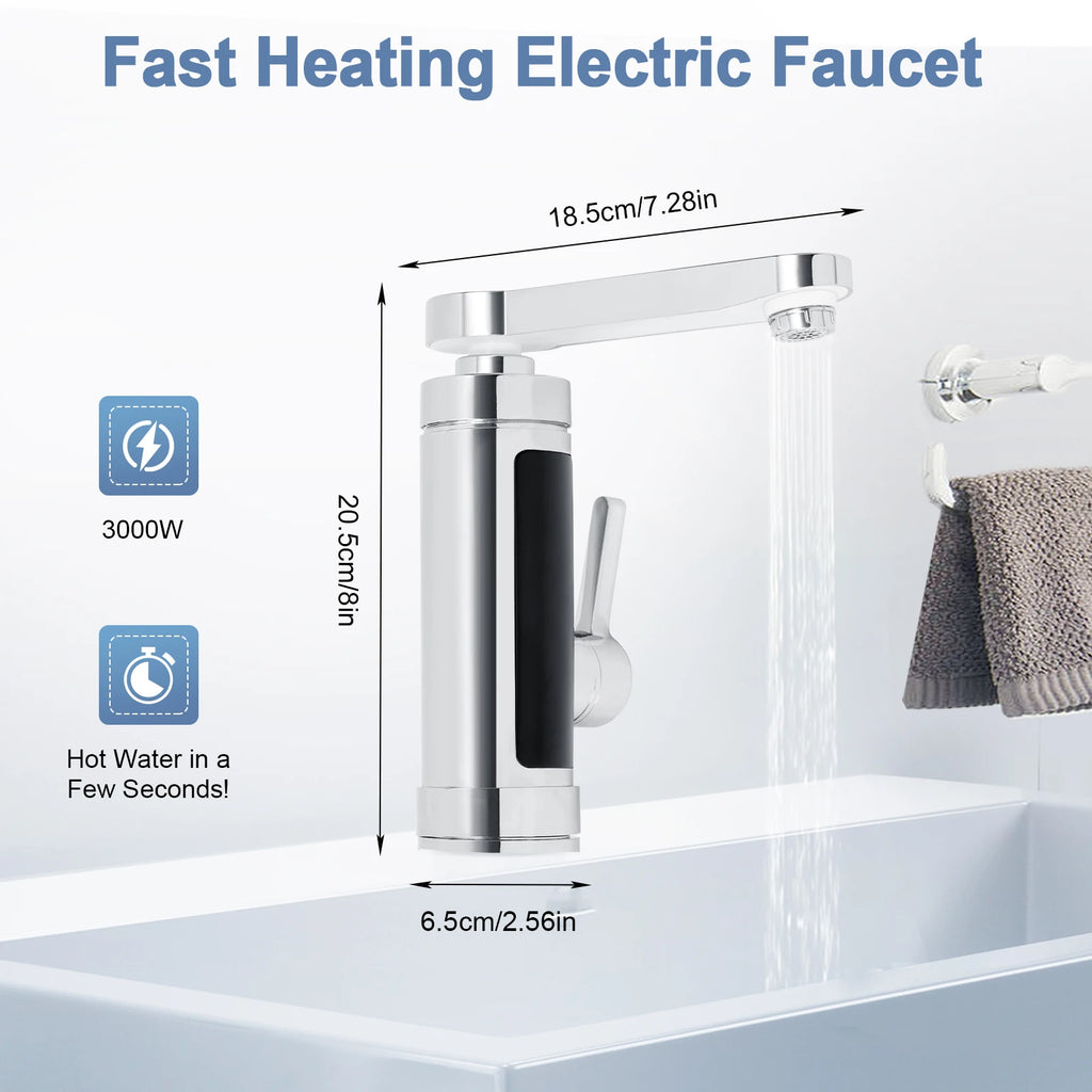 Kitchen Faucet with Instant Heating, 360° Rotatable Spout, 3000W Hot & Cold Water Tap, Stainless Steel & ABS