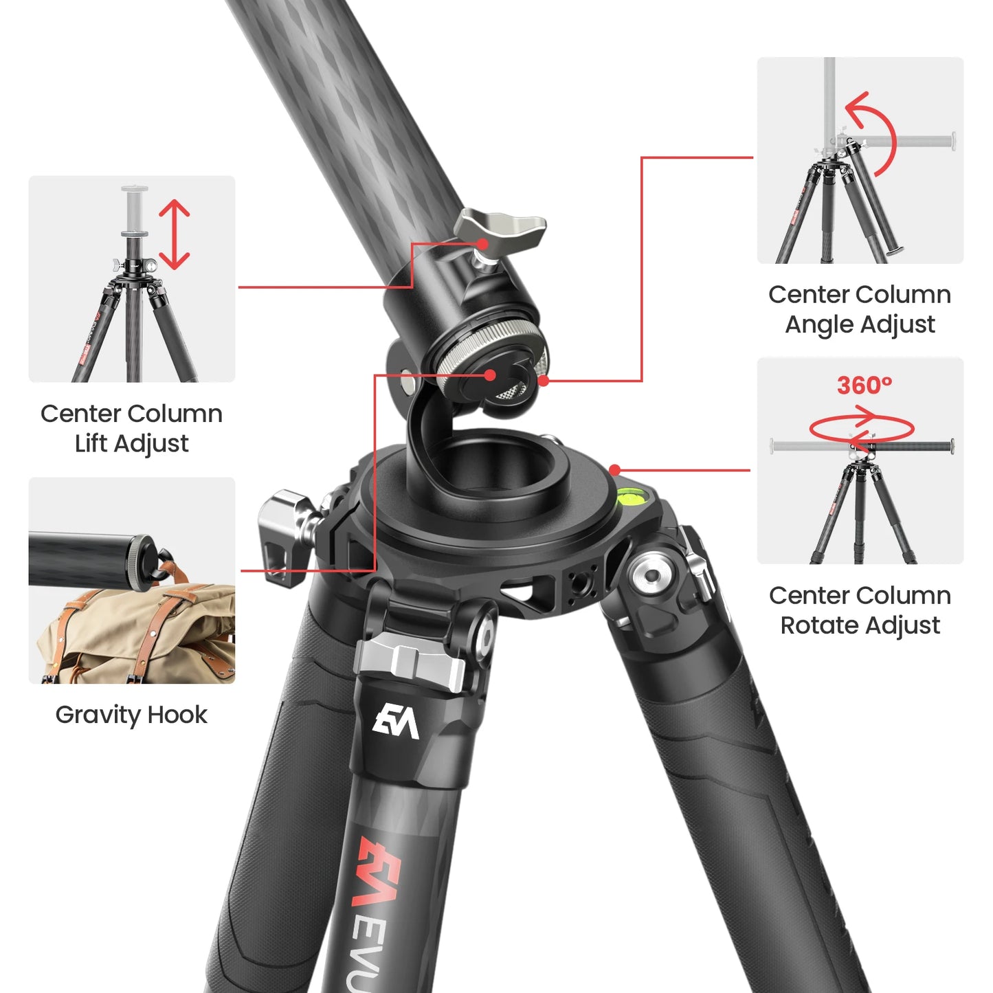 EVUMO XT9S Z8 Carbon Fiber Hunting Tripod Professional DSLRs Camera Tripod Heavy Duty Stand Camcorder Telescope Phone Load 40kg