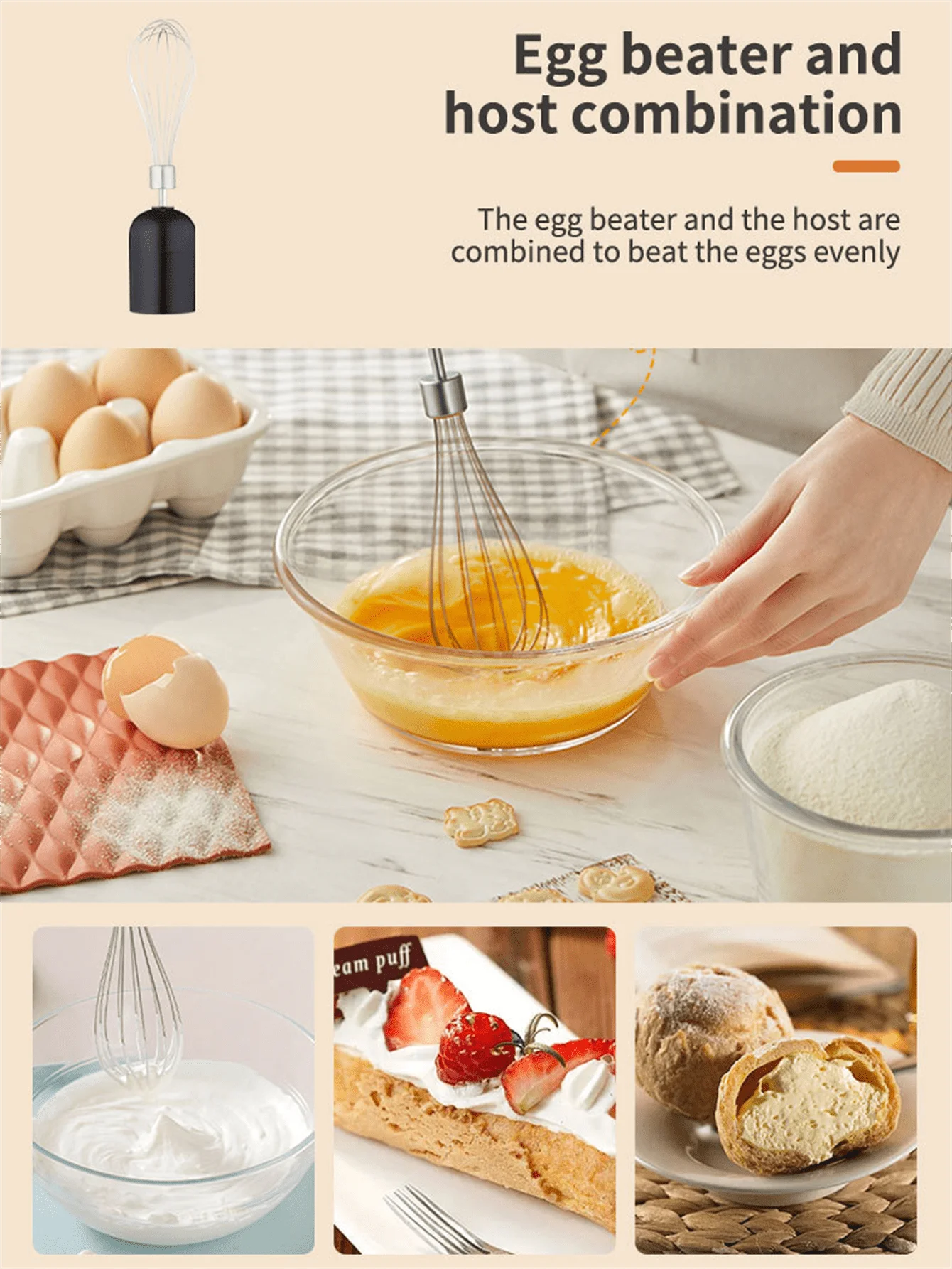 SOKANY 1714 Immersion Hand Blender, 2-Speed, 5-in-1, Hand Mixer, Whisk, Meat Chopper, Measuring Cup