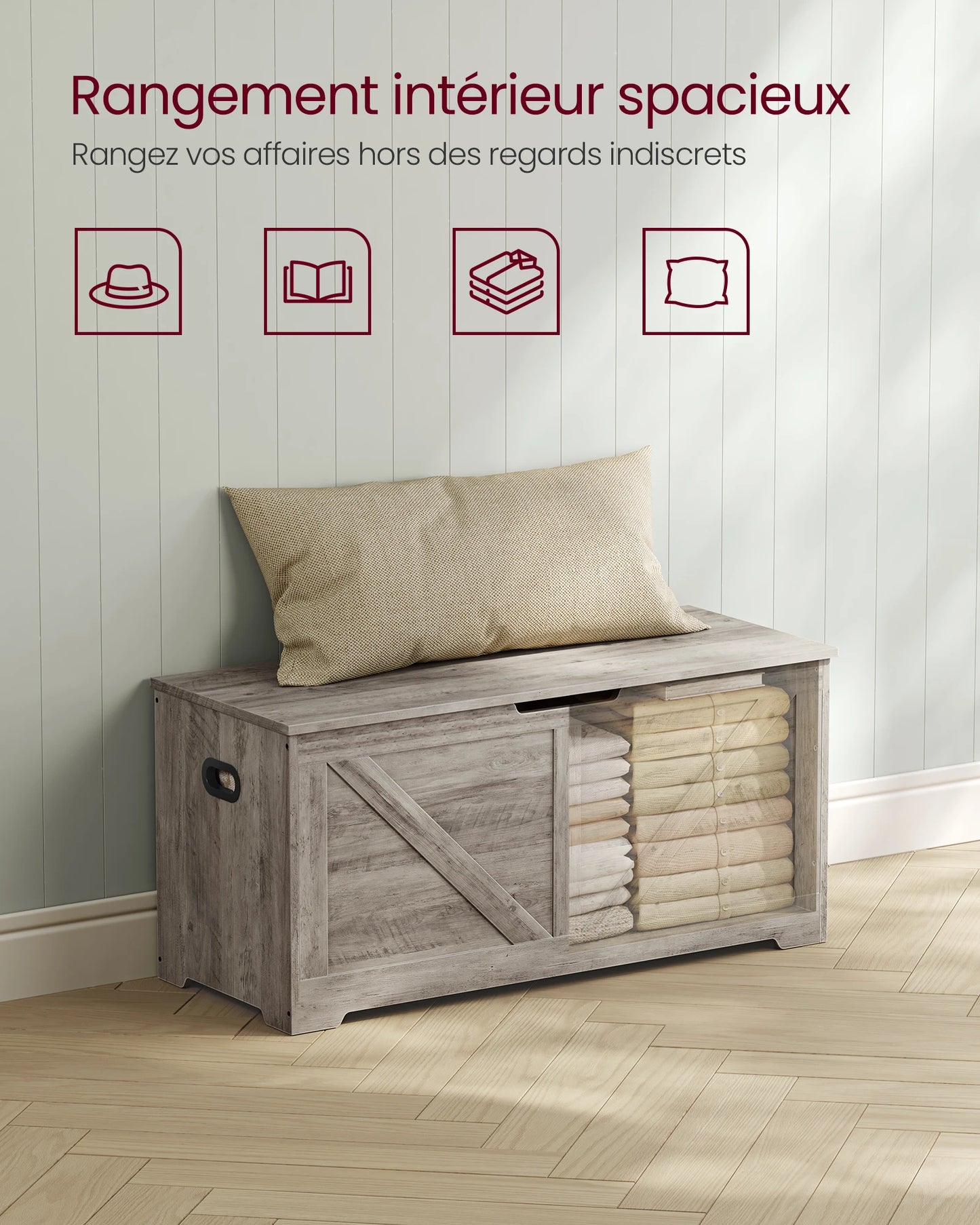 VASAGLE Storage Chest, Storage Bench, Blanket Box with 2 Safety Hinges, Shoe Storage Bench, Farmhouse Style, 40 x 100 x 46 cm