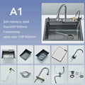 304 Stainless Steel Waterfall Kitchen Sink Large Single Slot Integrated 60X45cm Faucet Set Soap Dispenser Pure Water Tap