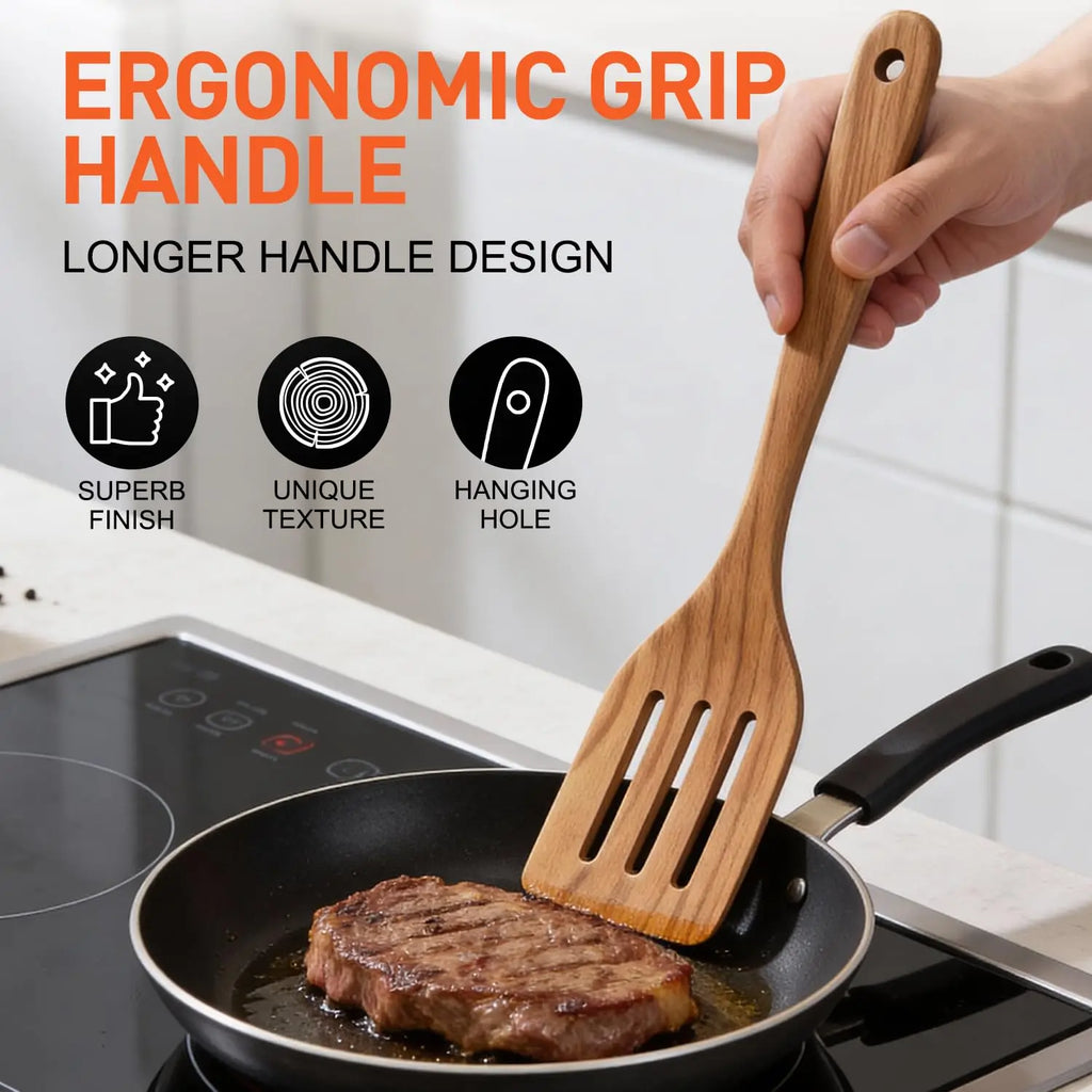 Kitchen Wooden Spoons for Cooking, Easy to Clean, Durable, Smooth with Comfort Grip - Non Toxic Wooden Cooking Utensil Sets