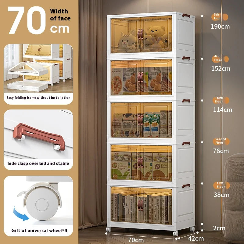 3/4/5 Layers Multifunction Folding Storage Cabinet Closet Organizer With Wheel Stackable Large Capacity Drawer Type Storage Box