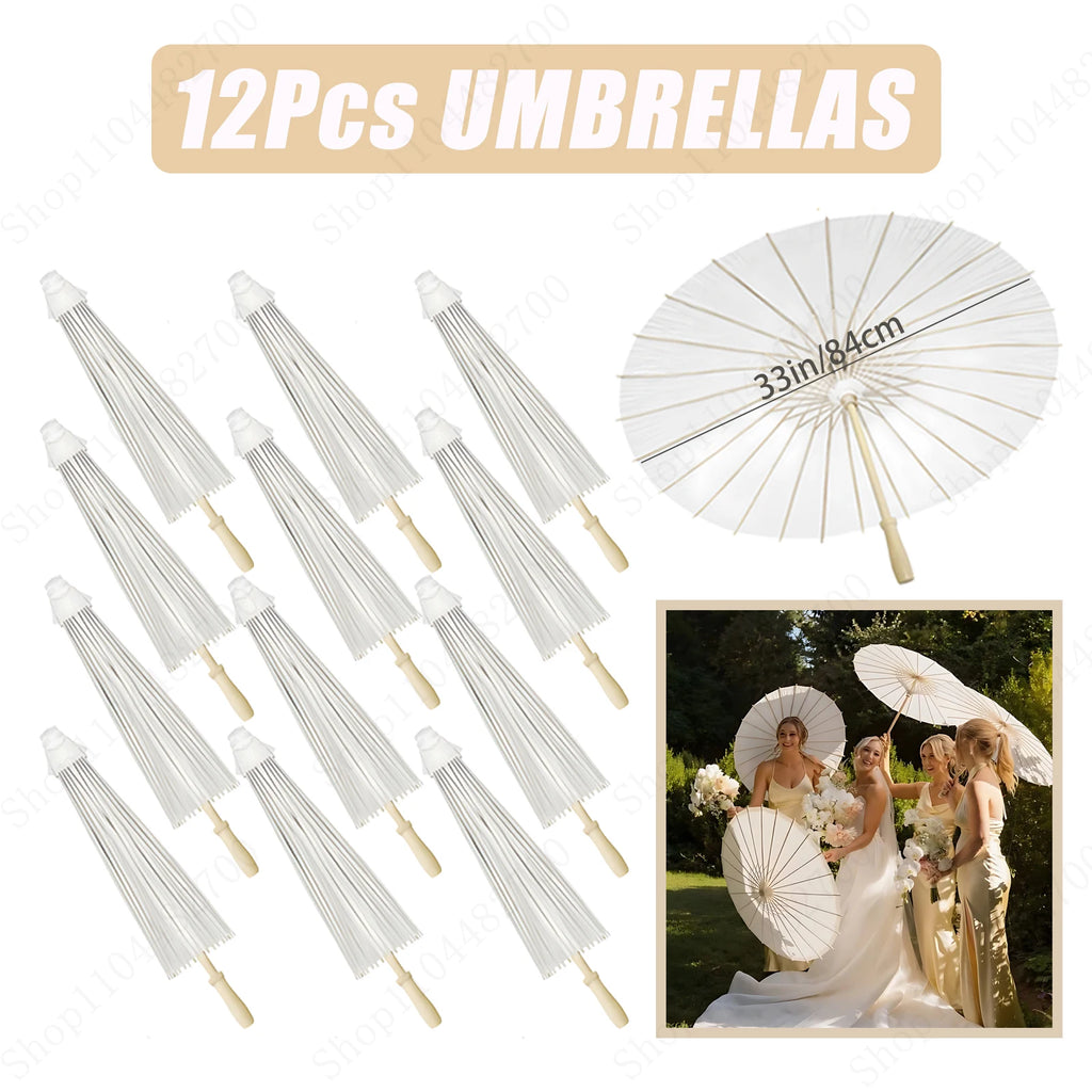 6-120Pcs 33inch Paper Umbrellas for Wedding Guest White Paper Parasol Umbrellas for Guests Wedding Photography Props with Fans