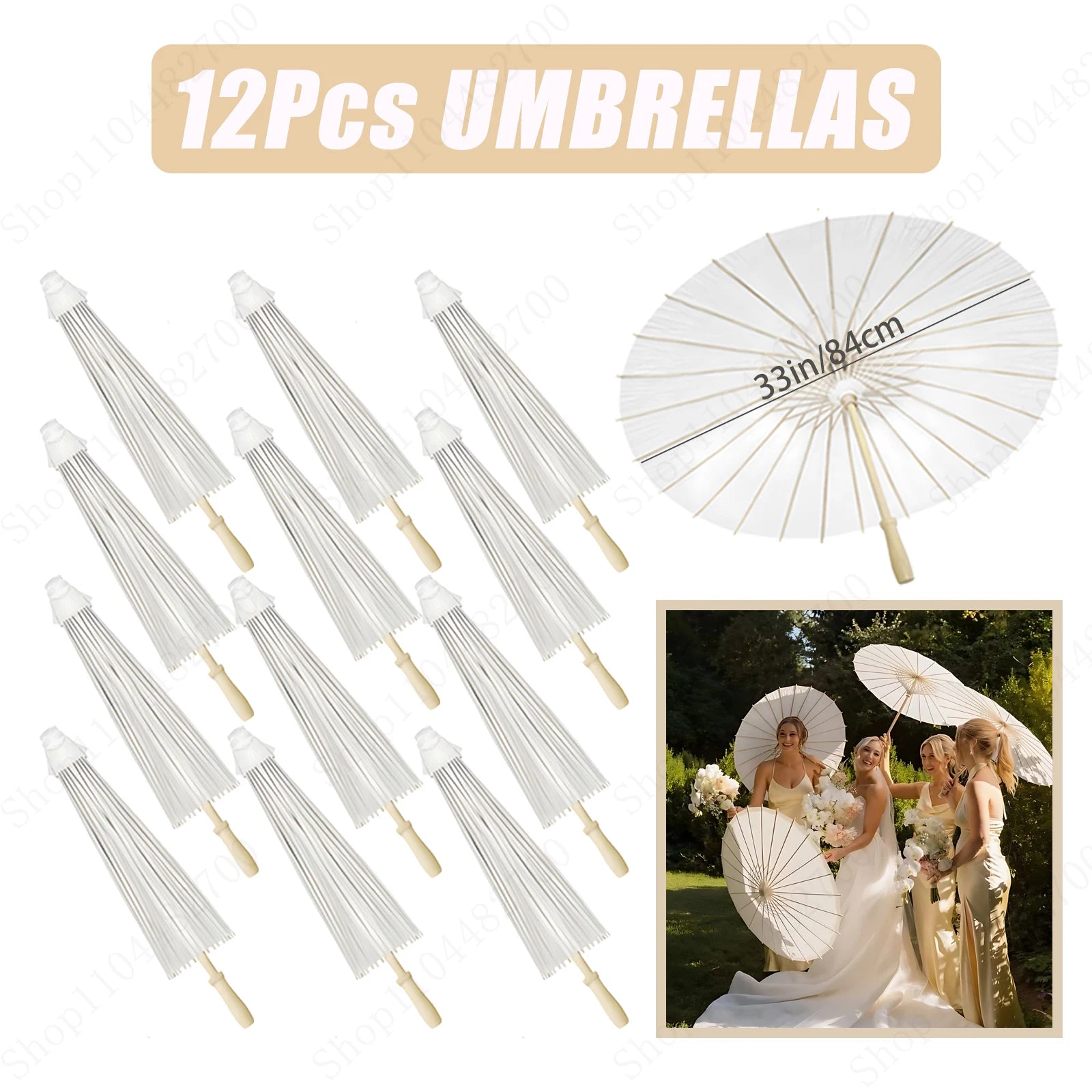 6-120Pcs 33inch Paper Umbrellas for Wedding Guest White Paper Parasol Umbrellas for Guests Wedding Photography Props with Fans