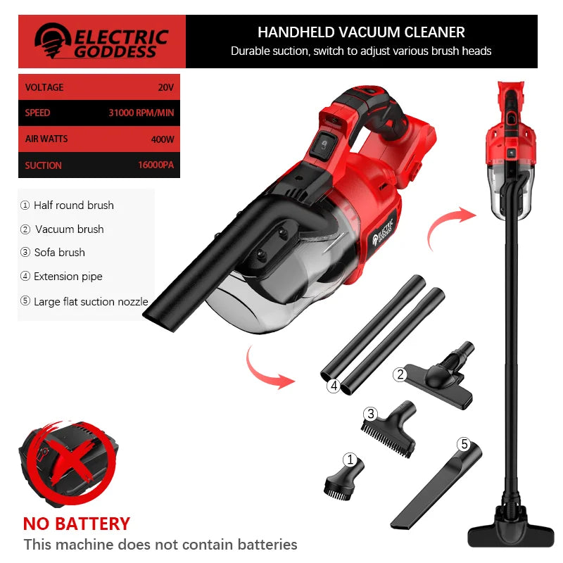 16000PA Lithium Wireless Electric Vacuum Cleaner Electric Dust Collector For Hard Floor Carpet Car For Milwaukee 20v Battery Pin