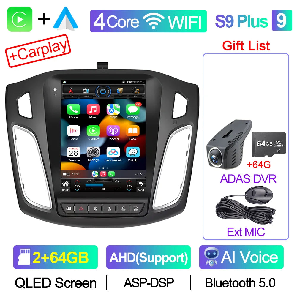 CAIXI GX9 Car Radio Multimedia Player for Ford Focus 3 Mk 3 2011 - 2019 Android 12 2din Carplay Auto Stereo GPS Vertical Tesla