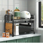 Heavy Duty Adjustable 2 Tier Metal Kitchen Rack Open Storage Shelf For Microwave Oven Organize Spices Utensils Cookware