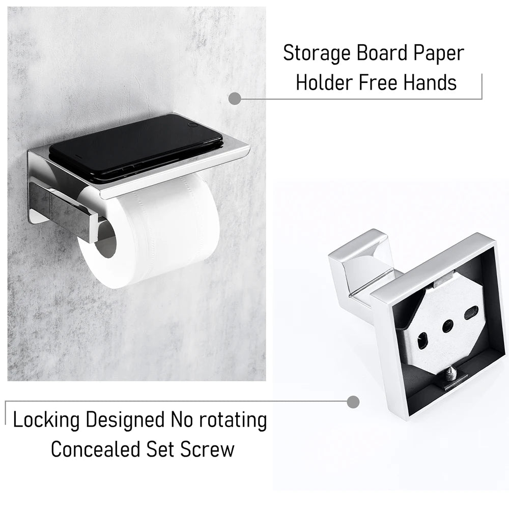 Chrome Polished WC Accessories Toilet Paper Holder Wall Hook Towel Bar Robe Hanger Rack Stainless Steel Bathroom Hardware Set