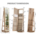 LED Mirror Jewelry Cabinet Standing, 360° Swivel Lockable Jewelry Armoire with Full Length Mirror and Adjustable LED Lights