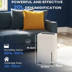 HOMCOM 20L/Day Dehumidifier with Continuous Drainage, 5L Water Tank, Timer