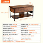 VEVOR Lift Top Coffee Table Round/Rectangle Coffee Table with Extra Storage Pockets Pop Up/Flipable Coffee Table for Living Room