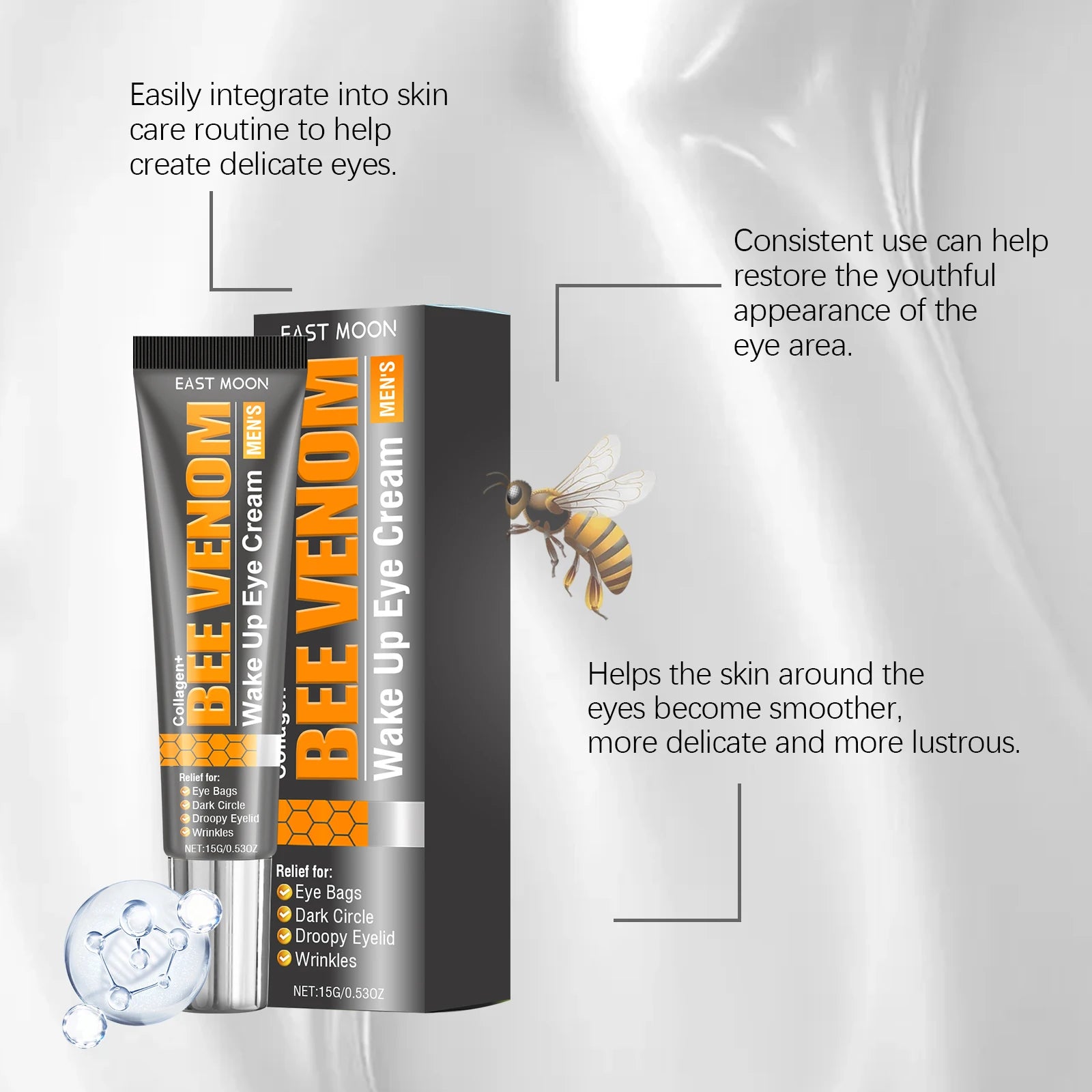 East Moon Wake Up Eye Cream Fade Fine Lines Reduce Dark Circles Eye Bags Puffiness Hydrating Moisturizer Men Eye Care Lotion