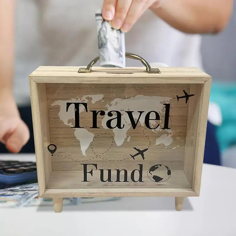 Money Saving Box Coin Saver Wooden Money Bank With Clear Window Reusable Cash Savings Case For Couples Friends Partners Children
