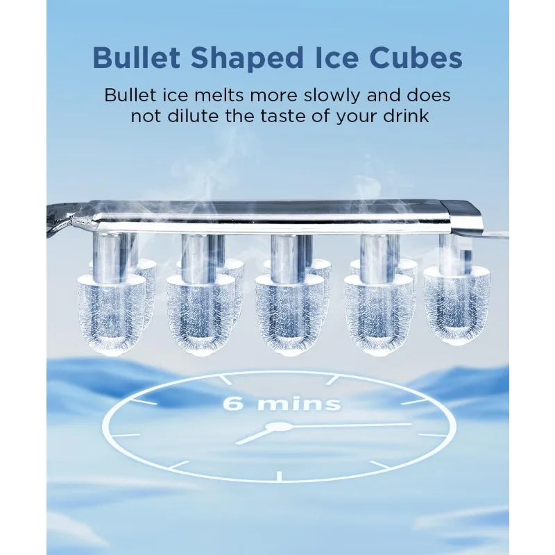 COWSAR Ice Maker Countertop, Portable  Machine with Self-Cleaning, 26.5lbs/24Hrs, 9 Bullet  Cubes in 6 Mins,  Basket