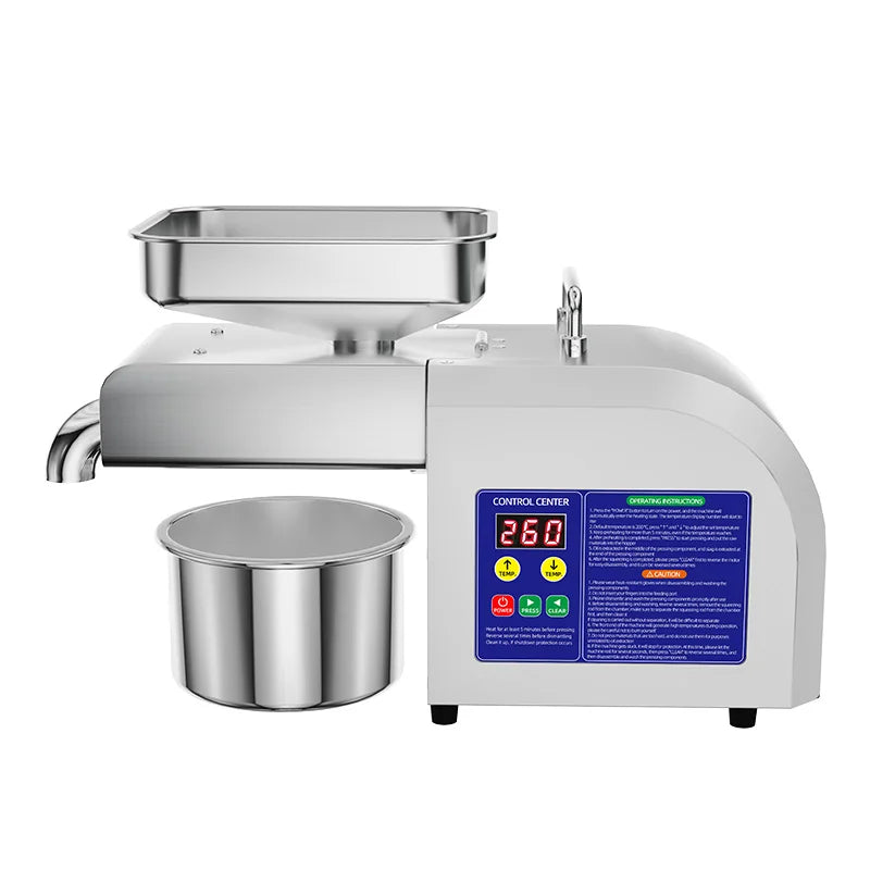 Electric Oil Press Machine, Cold/Hot Press for Coconut/Olive/Peanut, Automatic Stainless Steel Home Use Energy Saving Low Noise