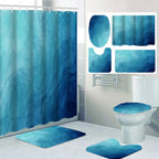 1/4 set seawater Bathroom Curtains, Toilet Seat Decoration, Shower Curtain with Carpet and Toilet Lid, 12 70.8x70.8 inch Hooks