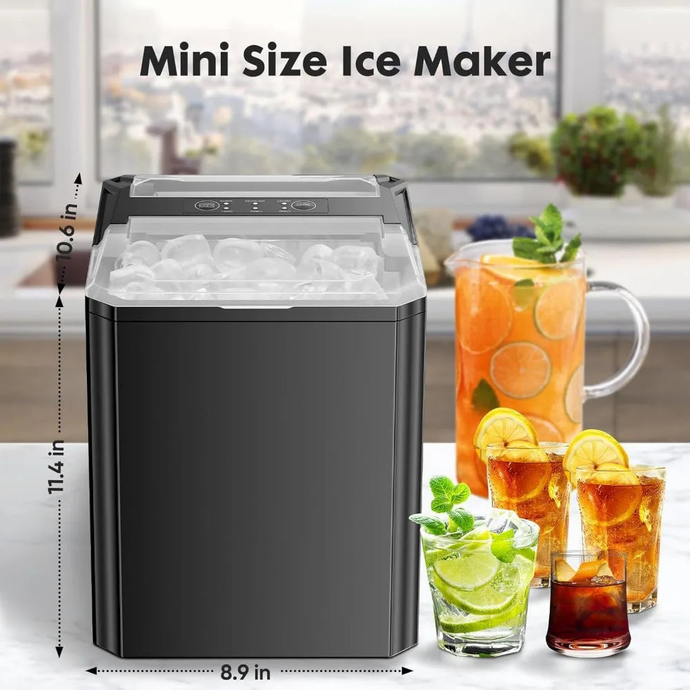 Countertop Ice Maker, Portable Ice Machine Self-Cleaning, 9 Cubes in 6 Mins, 26 lbs/24Hrs, 2 Sizes of Bullet Ice for Home Party