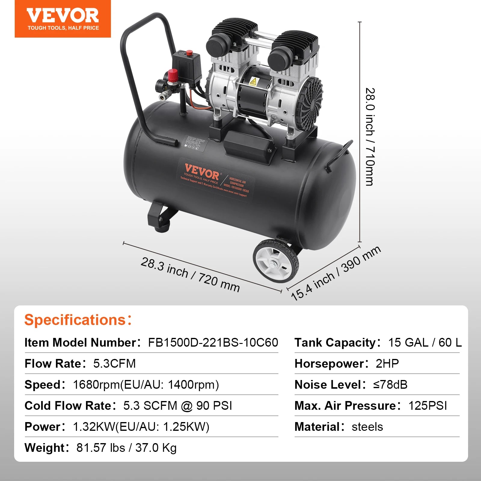SucceBuy Air Compressor 750W/1450W/3000W Oil Free Air Compressor Quiet Portable Compressor Pump for Auto Repair Tire Inflation