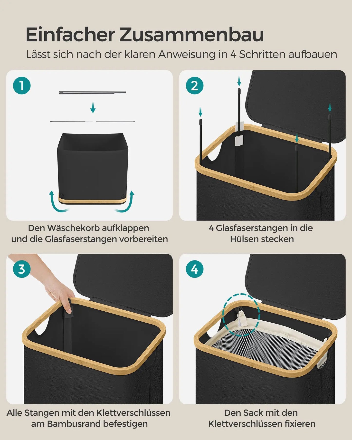 SONGMICS laundry basket with Lid Laundry Collector 90 L Removable Laundry Bag Oxford Fabric Bamboo Handles