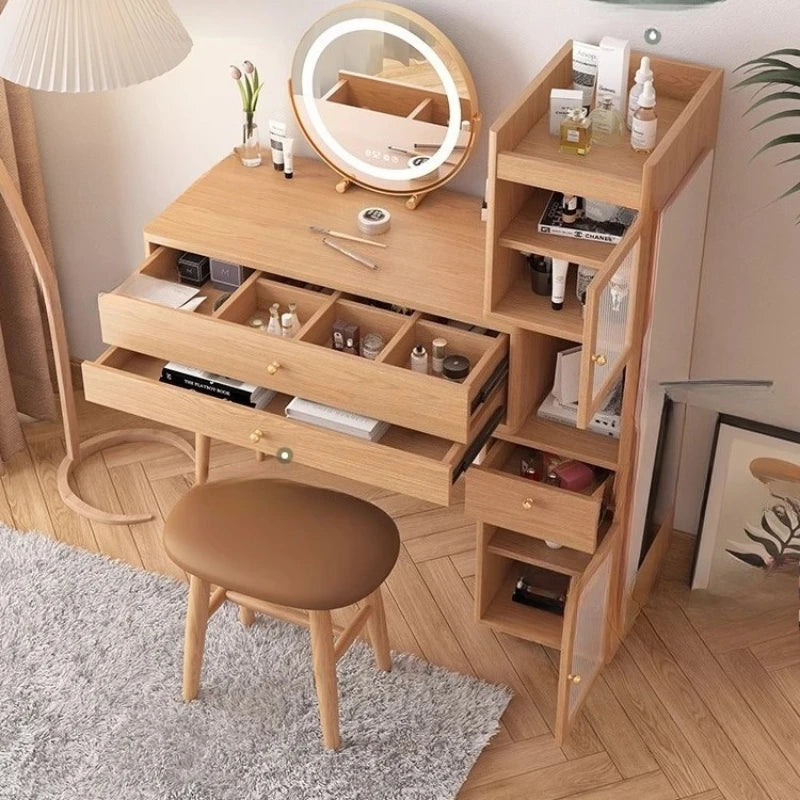 Modern Makeup Vanity Vintage Dressing Table Cabinet Storage Dressers for Bedroom Hairstyle Mini Folding Toilet Tables Furniture