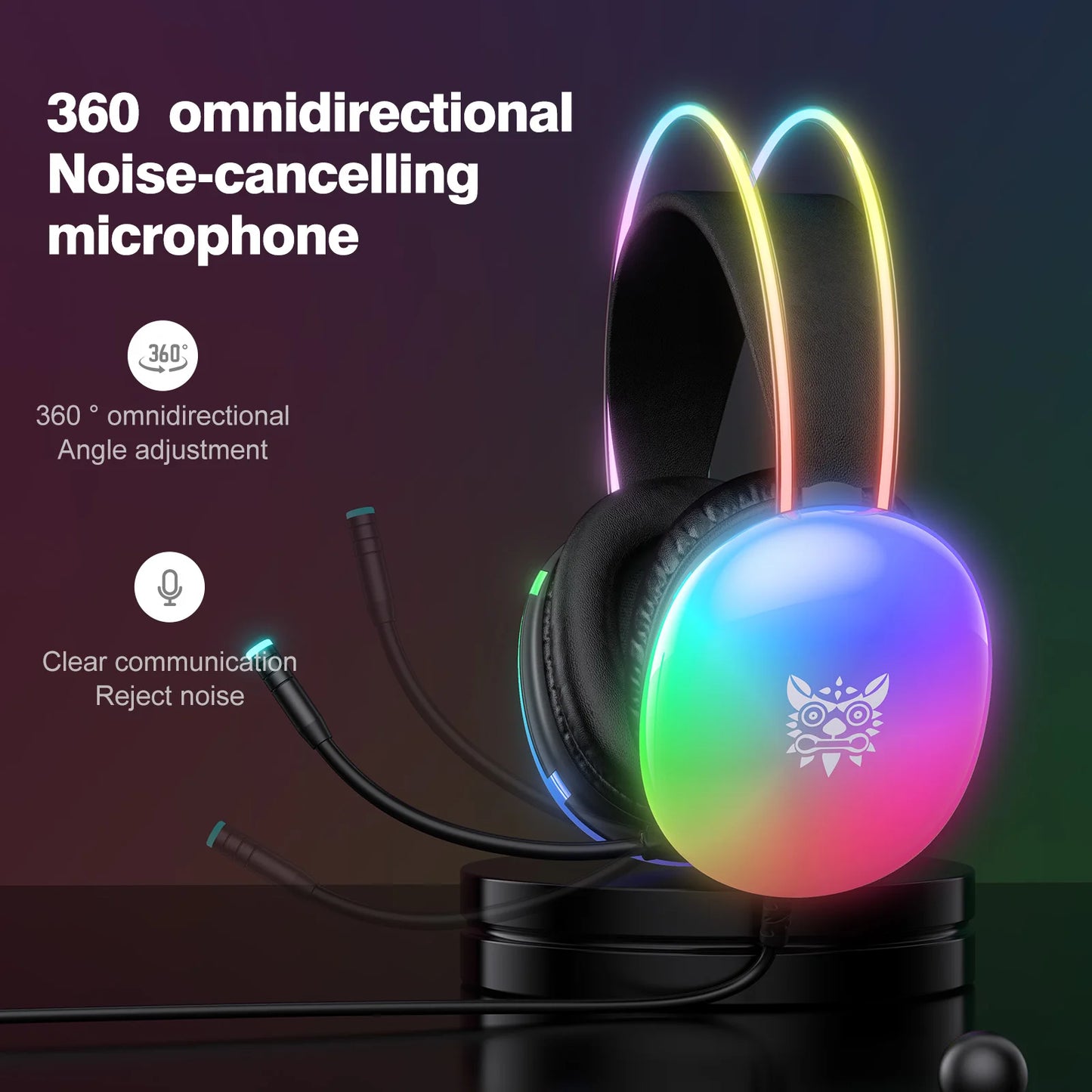 ONIKUMA Professional Gaming Headset with RGB Dynamic Lighting Wired Over-Ear Headset with Noise Canceling Microphone for PC