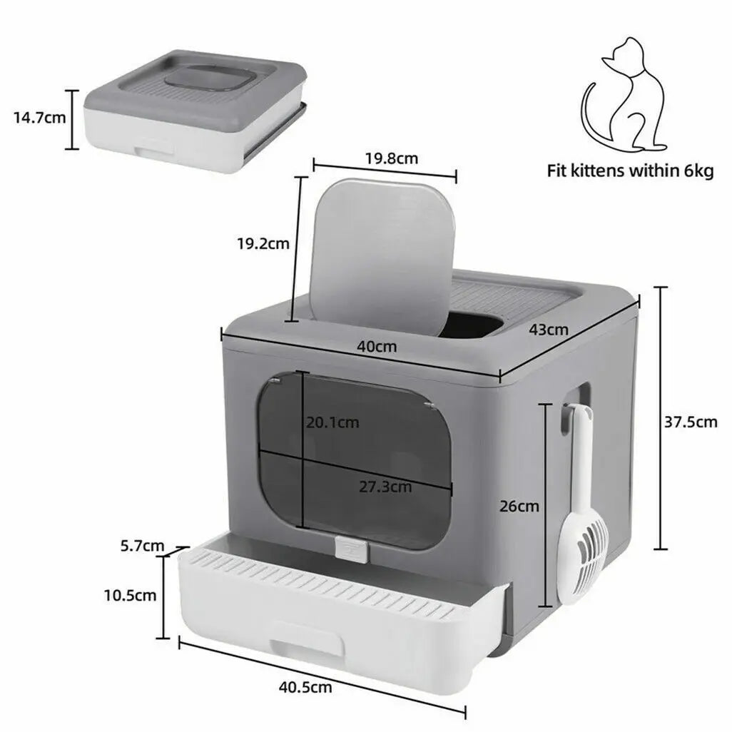 Foldable Cat Litter Box with Scoop & Sifting Tray - Enclosed Top/Front Entry | AlluCanFind