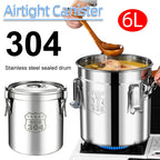 6L 304 Stainless Steel Airtight Canister with Seal Lid Food Oil Sugar Milk Storage Bucket with Handles for Kitchen Restaurants