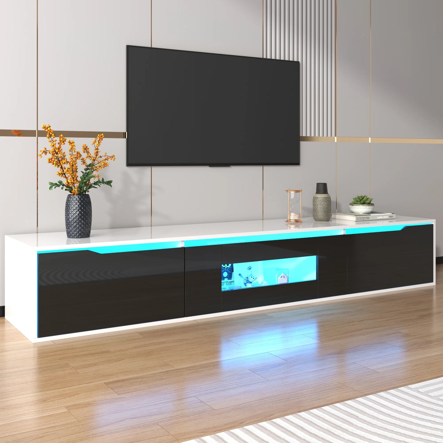 Anajqaqia TV Cabinet, High GlossTV Stands, Modern TV Cabinet with Color Changing LED Lighting and Storage Space, 180×30×35 cm