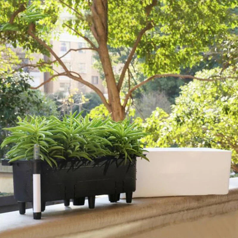 Rectangular Self Watering Flowerpot with Water Level Indicator Bonsai Planting Pot Flower Planter Pot for Garden Balcony Office