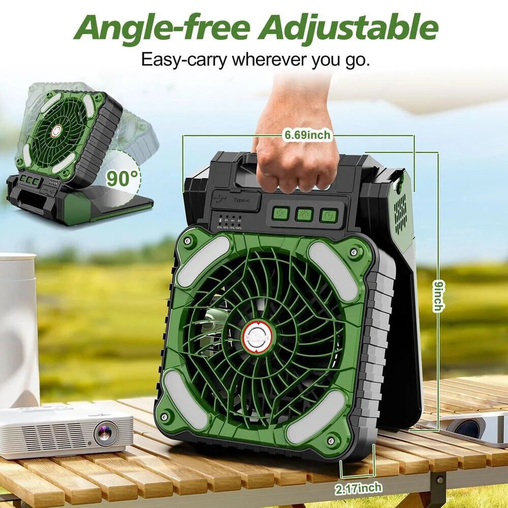 Portable Solar Powered Camping Fan With LED Lantern 10000mAh Battery C