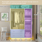 Modern Wooden Armoire Wardrobe Closet with Hanging Rod for Bedroom, 3 Door Wardrobe Closet with Mirror & LED Lights,White
