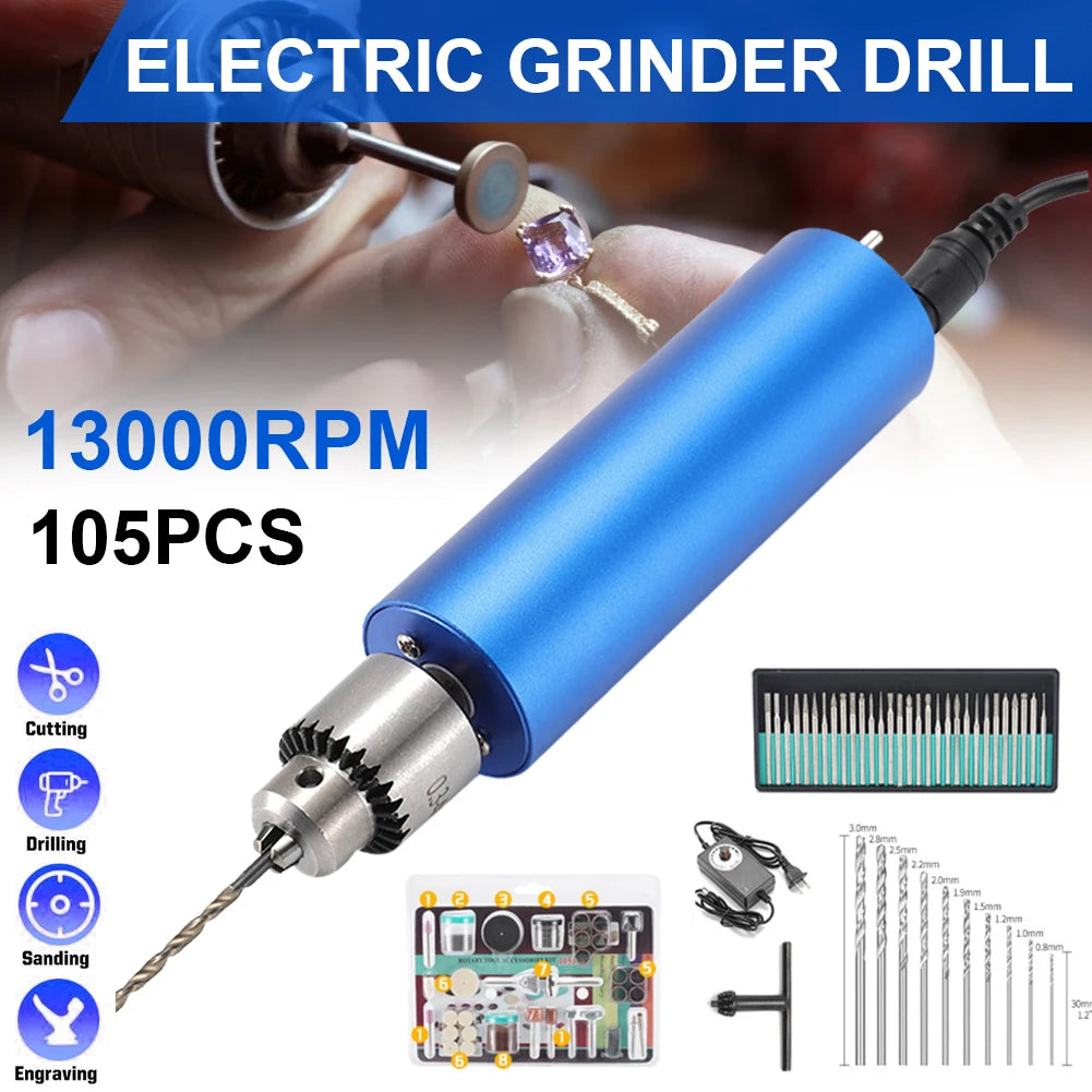 Electric Grinder Drill Mini Hand Drill With Power 0.3-4mm Chuck 4000-13000RPM Rotary Tool Kit For Wood DIY Craft Jewelry Walnut