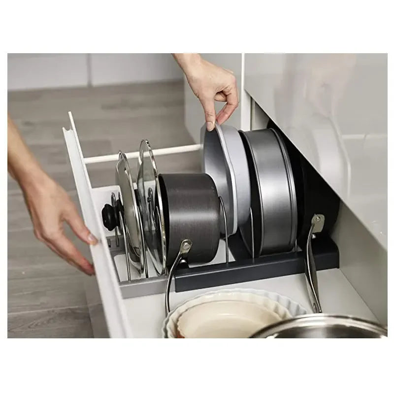 6 grids Kitchen Cabinet Organizers for Pots and Pans Expandable Stainless Steel Storage Rack Cutting Board Drying Cookware Shelf