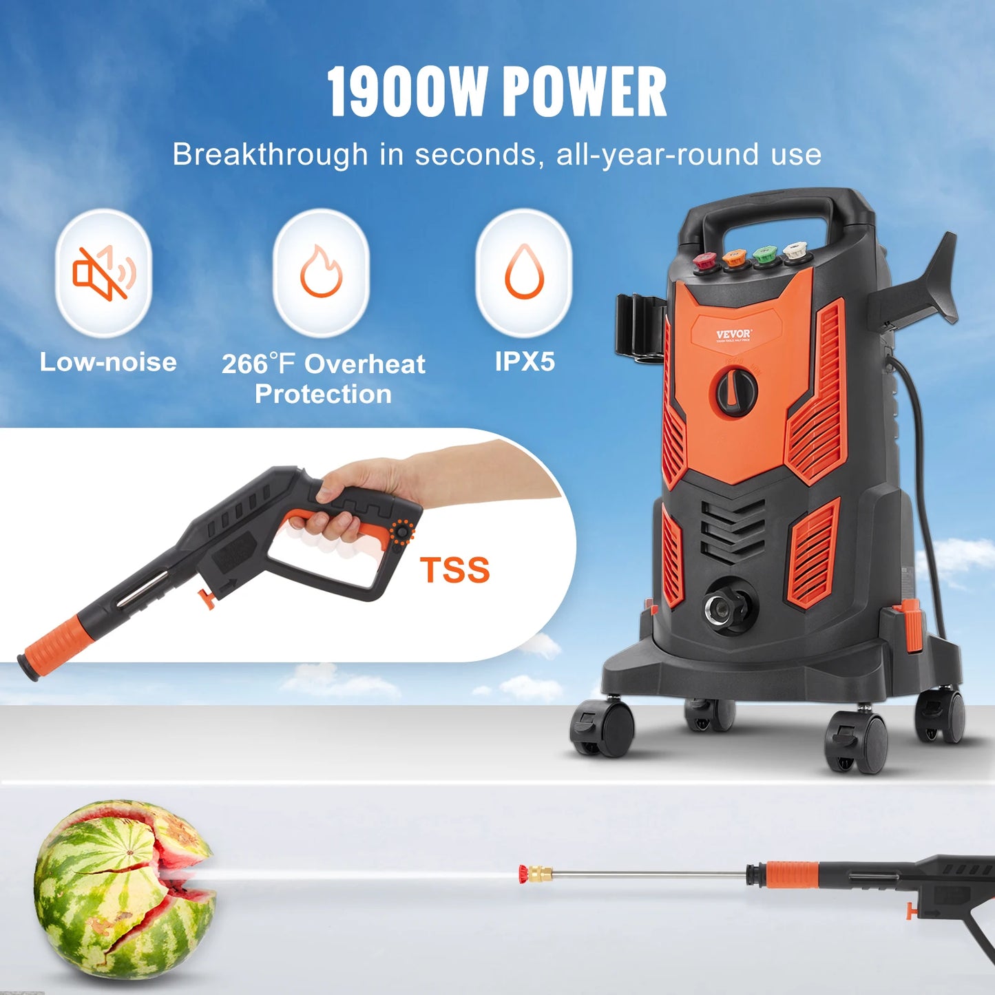SucceBuy Electric Pressure Washer Power Washer Quick Connect Nozzles Foam Cannon Retractable Handle for Portable to Clean Patios