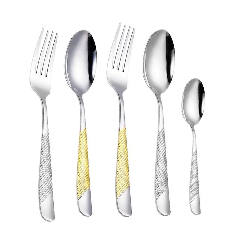 Kitchen Utensil Set Food Grade Stainless Steel Spoon and Fork Set 6PCS Flatware for Hotels Cafes Homes