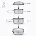 KEITH Compact Titanium Camping Cookware Set 3-Piece Nesting Pot with Folding Handle & Carry Bag, Lightweight Portable