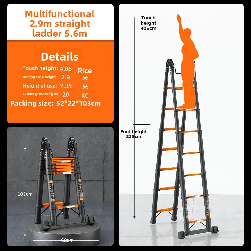 Thickened carbon steel telescopic ladder Multifunctional herringbone ladder Bamboo ladder Lifting  folding engineering staircase