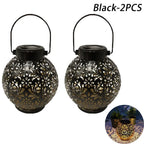 Solar Powered Hollow Ball Garden Light Waterproof Iron Metal Pendant Landscape Projection Hanging Decor for Outdoor Garden Decor