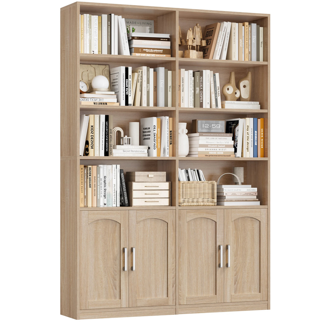 Getone Bookshelf Books wardrobe high wardrobe with 12 compartments 4 doors standing rack for living room office kitchen 115x27x185.5 cm