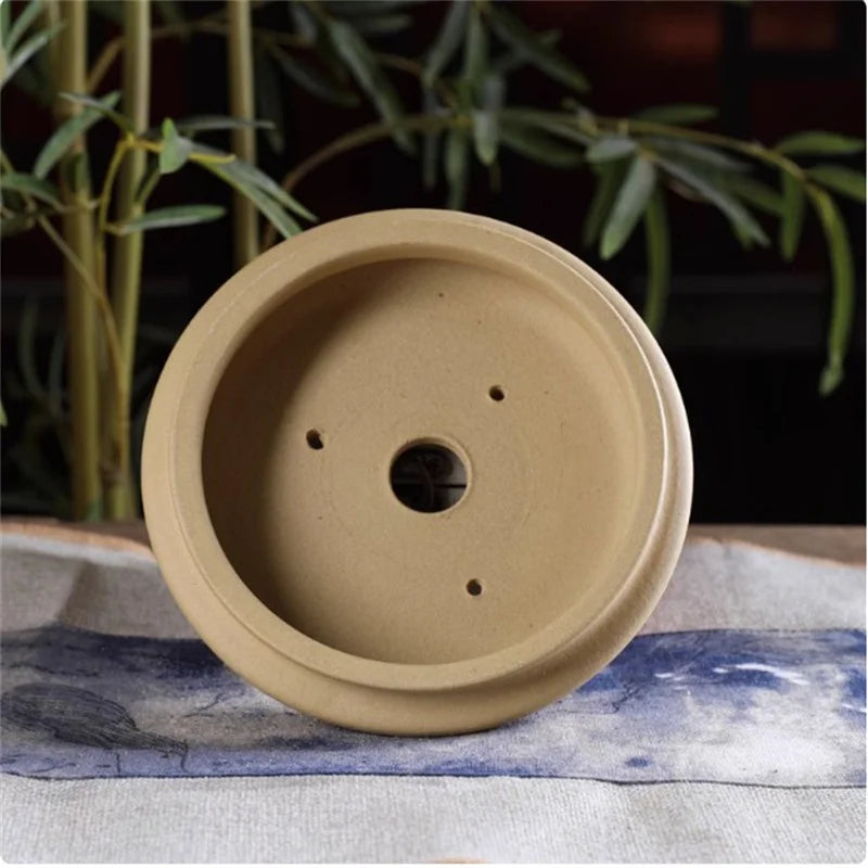 Ceramic Bonsai Pot, Flat Circle Pot, 4 Color,Purple Sand,Round Flower Pot, Home Decoration