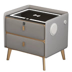 Smart Wooden Bedside Table Modern Style Multi-function Bedroom Nightstand with Wireless Charging Fingerprints Lock