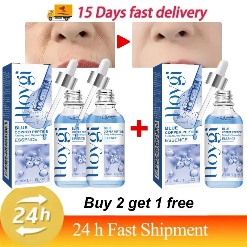 Blue Copper Peptide Wrinkle Serum Firming Lifting Reduce Fine Lines Restore Skin Elasticity Moisturizing Hydrating Brighten 30ml