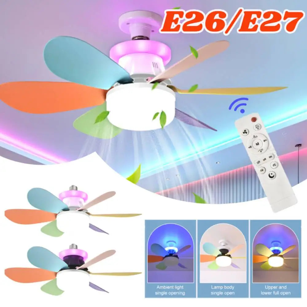 40W Ceiling Fan Lamp RGB Dimmable Ceiling Fanlight Stepless Dimming E2