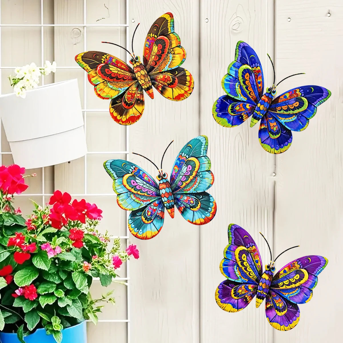 Metal Art Butterfly Wall Decor Colorful Iron Art Butterfly Sculptures Butterfly Hanging Ornaments for Outdoor Home Garden Yard