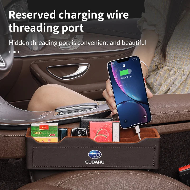 For Subaru Brz Ascent Forester Impreza Legacy Outback WRX XV Car Sewn Seat Gap Crevice Slot Leather Storage Box Auto Accessories